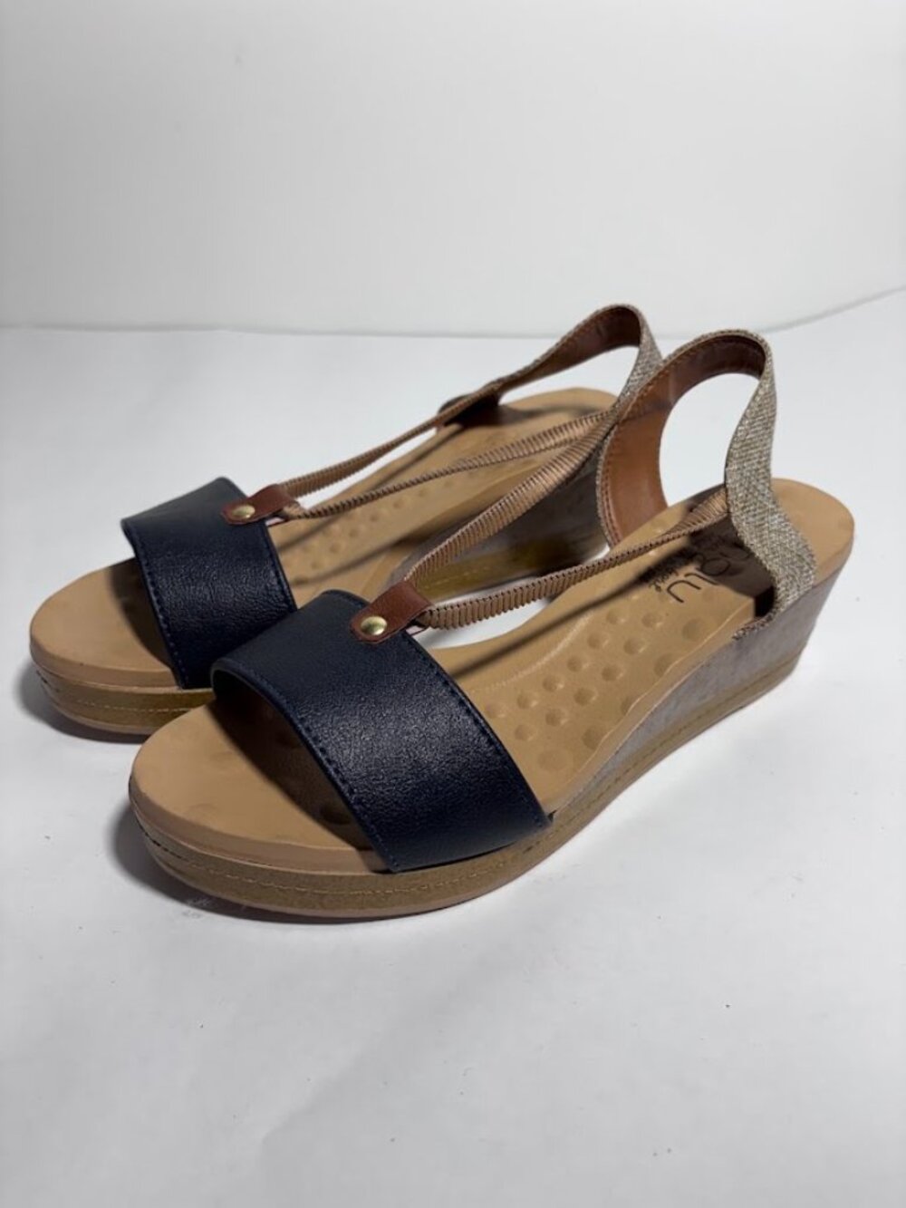 Malu Navy Blue comfort wedge sandals size 8